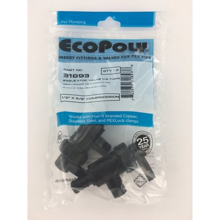 Ecopoly Flair-It  1/2 in. PEX Crimp X 3/8 in. Compression Plastic Quarter Turn Angle Stop Valve 31893
